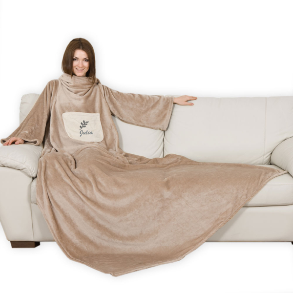 Fleece deken met mouwen - beige