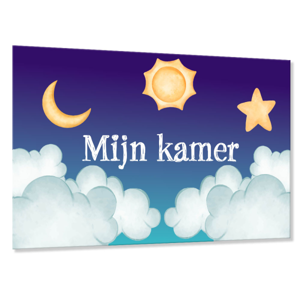 Deurbordje met wolken en naam voor kinderkamer - Nacht