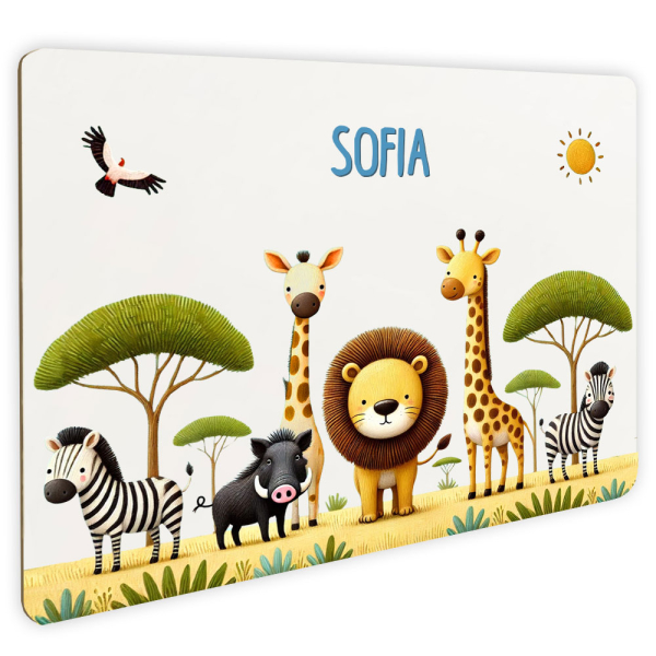 Kinderkamer houten deurbordje met Safari decor - wit