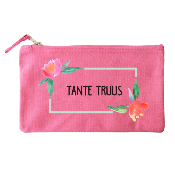 Katoenen etui met rits - Waterverf bloemen - Roze