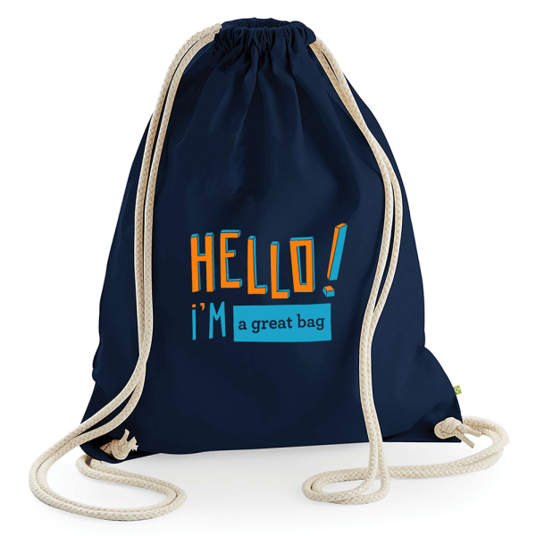 Trekkoord tas bedrukken met HELLO design - voorbeeld