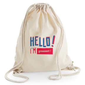 Trekkoord tas bedrukken met HELLO design