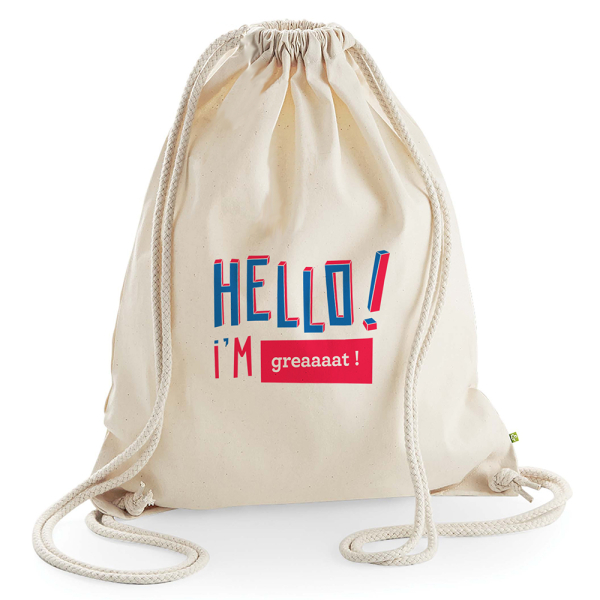 Trekkoord tas bedrukken met HELLO design